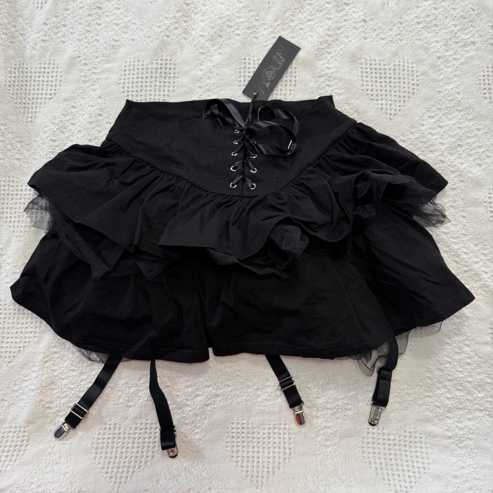 NWT Widow Black Gothic Skirt with Lace-Up Detail (M)